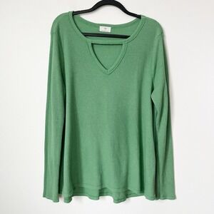 Anthropologie t.la Nadia Cut Out Waffle‎ Knit Long Sleeve Top Womens Large Green